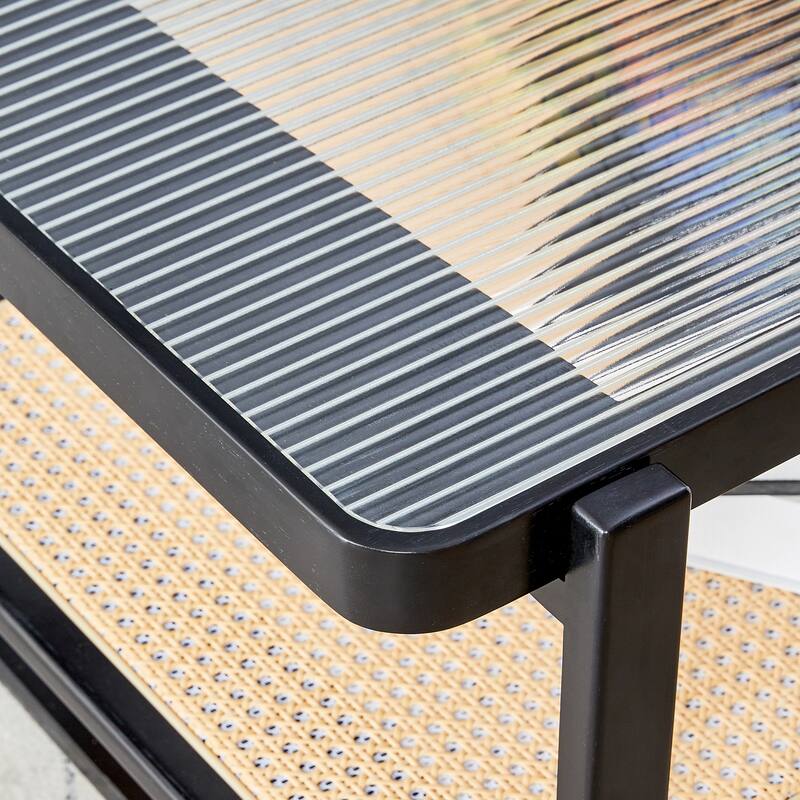 Coffee Table Solid Wood End Table Imitation Rattan Center Table