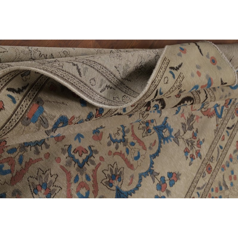 Floral Tabriz Persian Area Rug Traditional Beige Handmade Wool Carpet - 8'1"x 10'11"