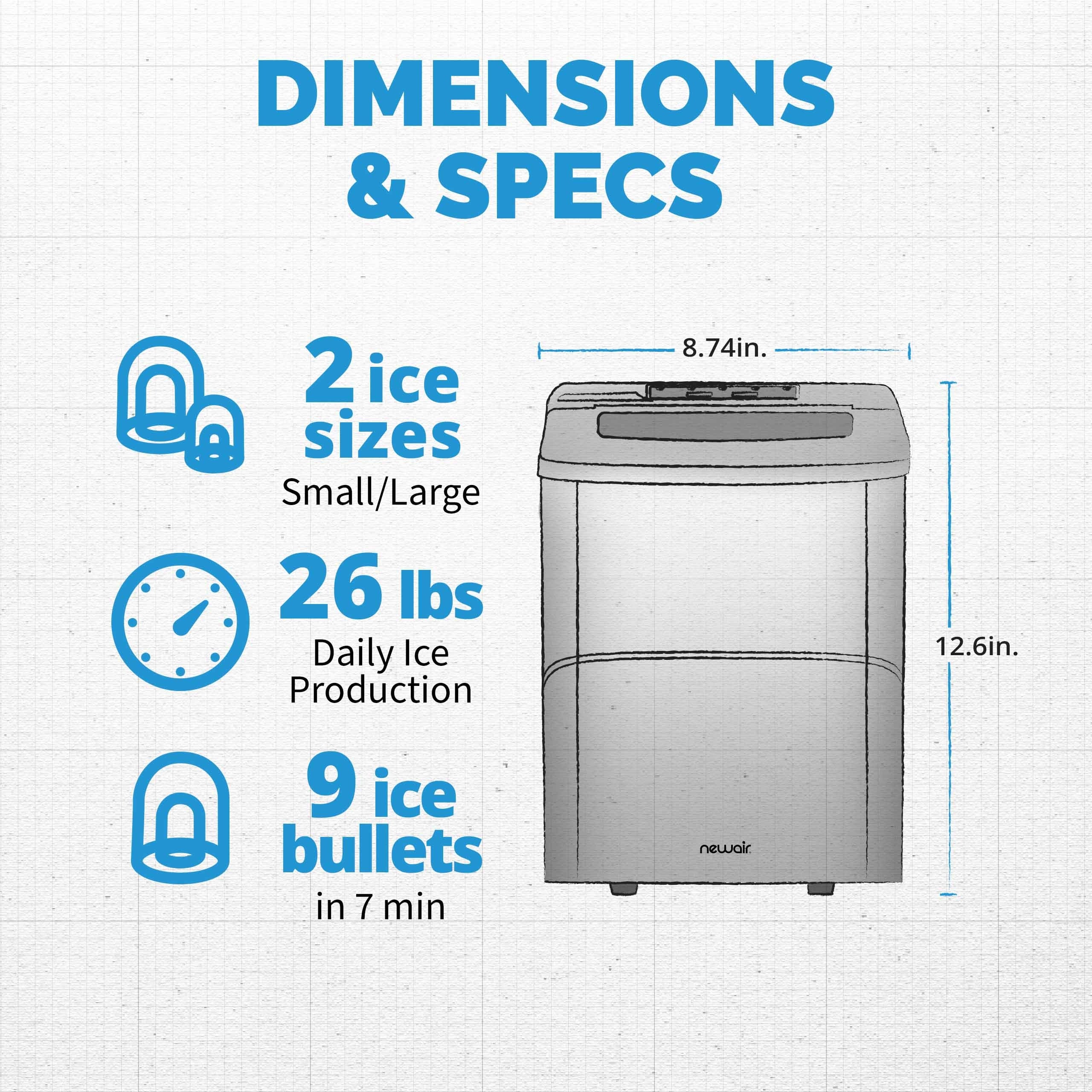 Newair, 50 lb. Portable Ice Maker, Countertop Design, 3 Bullet Ice Sizes 