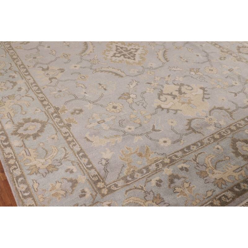 All-Over Gray Oushak Indian Area Rug Hand-Knotted Wool Carpet - 7'11"x 10'0"