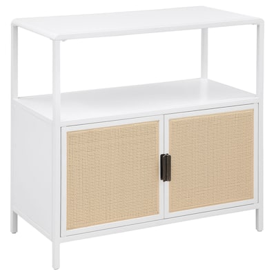 Lanie Accent Cabinet, Open Shelf and 2 Doors, PE Cane, White Metal