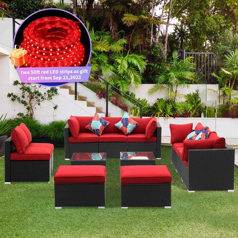 Ainfox 12-piece Outdoor Wicker Sofa Set Wicker Furniture Sectional Sofa Set