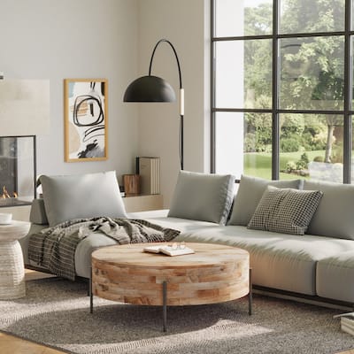 WYNDENHALL Farmington Modern Industrial Round Drum Coffee Table - 38"d x 38" w x 14"h