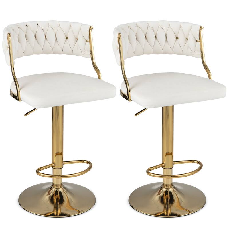 Costway Swivel Velvet Bar Stools Set of 2 Upholstered Adjustable with - See Details - Adjustable - Beige