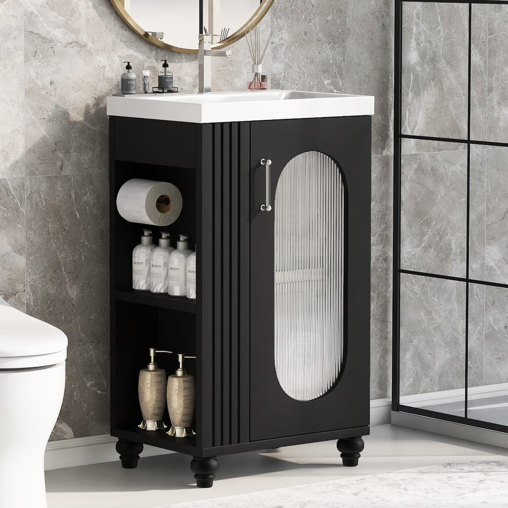 20" Bathroom Vanity with Sink, Bathroom Vanity Cabinet with Two-tier Shelf, Adjustable Shelf, Solid Wood and MDF