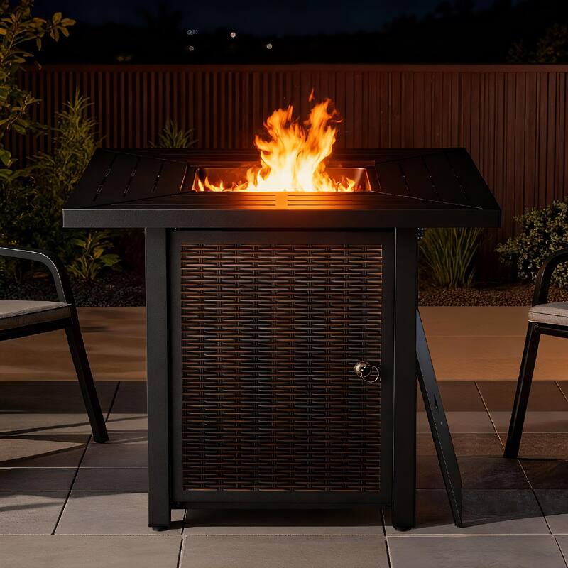 Meyreso 30 in. Square Brown Metal Propane Gas Outdoor Fire Pit Table with Lava Rocks, 50000 BTU