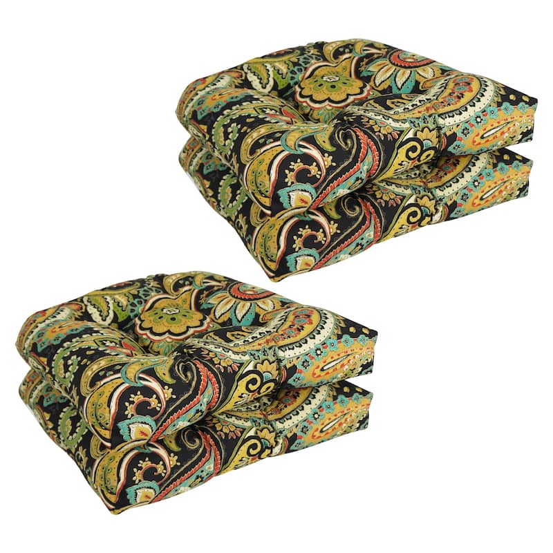 19-inch Rounded Back Indoor/Outdoor Chair Cushions (Set of 4) - 19" x 19" - Hadia Franco Noir