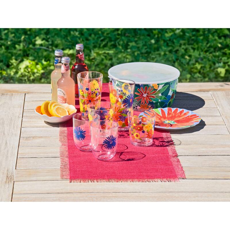 Abode Homewares Midsummer Acrylic Floral Drinking Glass - Blue - Set of 4