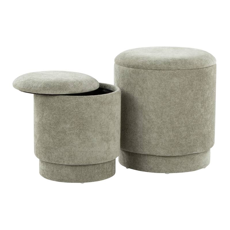 Marla Upholstered Contemporary Ottoman Set in Fabric by LumiSource - Green
