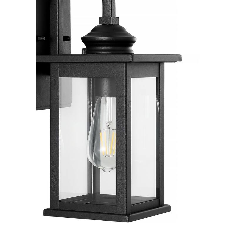 Vaughn 5.9" 1-Light Iron/Glass Traditional Modern Lantern LED Outdoor Lantern, Black (Set of 2) by JONATHAN Y