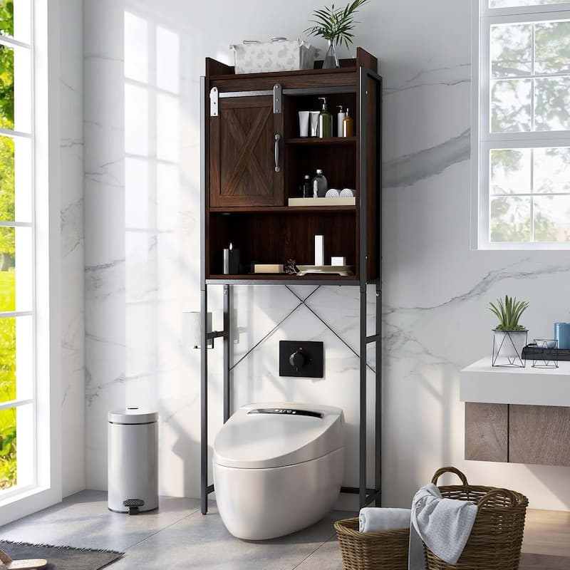 Over-The-Toilet Storage Cabinet Bathroom w/ Sliding Barn Door