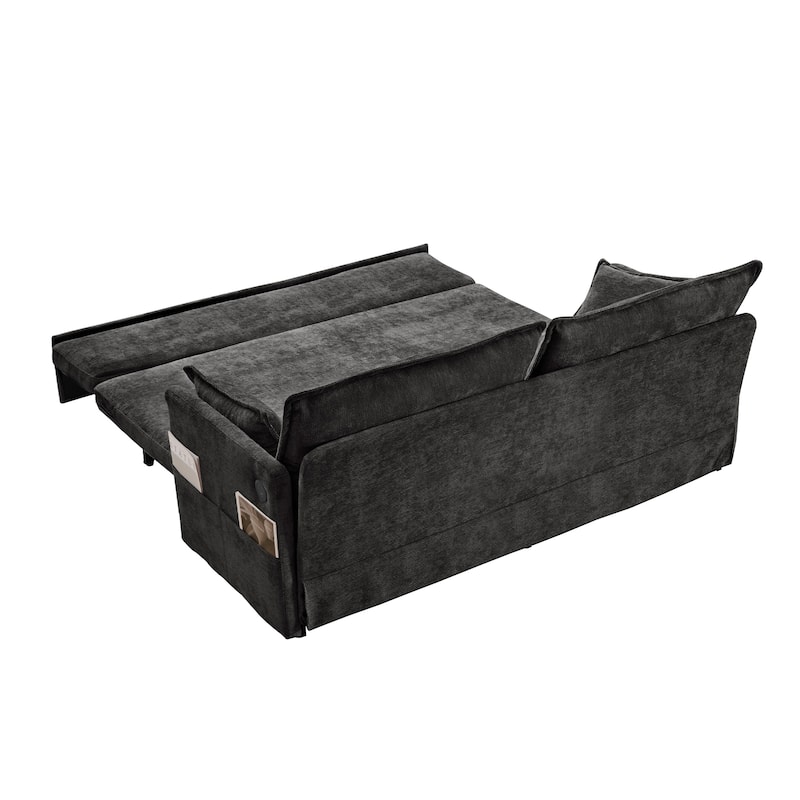 2-in-1 Pull-Out Sofa Bed, Couch Loveseat with Side Storage Pockets, Convertible Sleeper Sofa with USB Charging