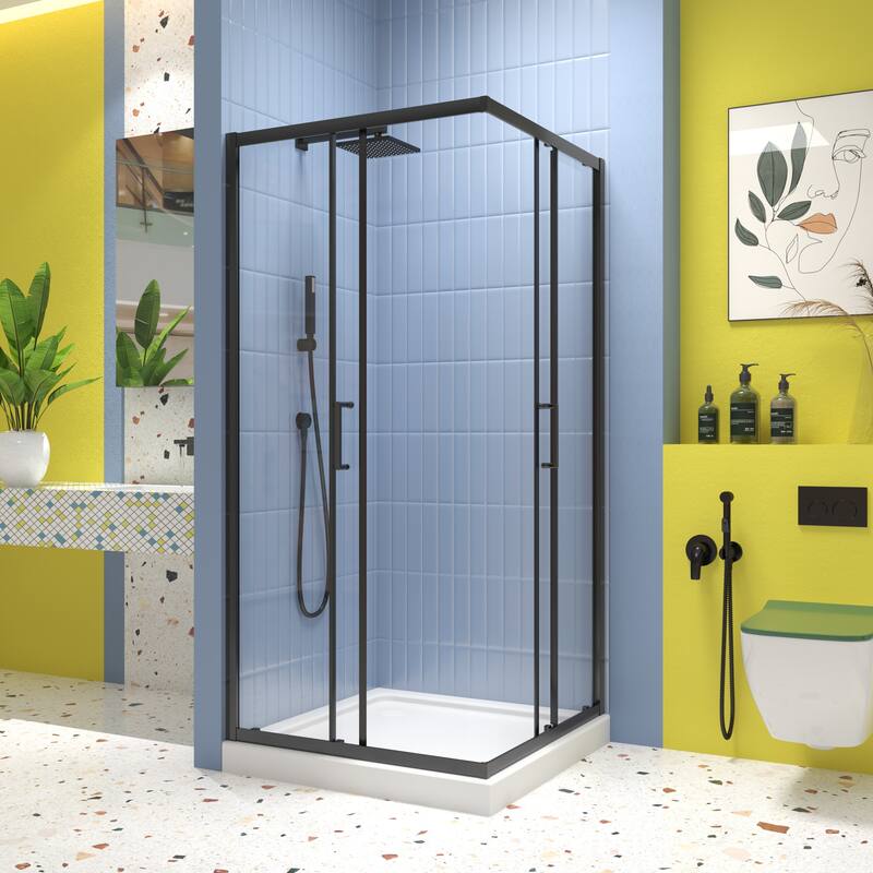 36 in. W x 72 in. H Sliding Corner Framed Shower Door in Matte Black Finish - 36" x 72"