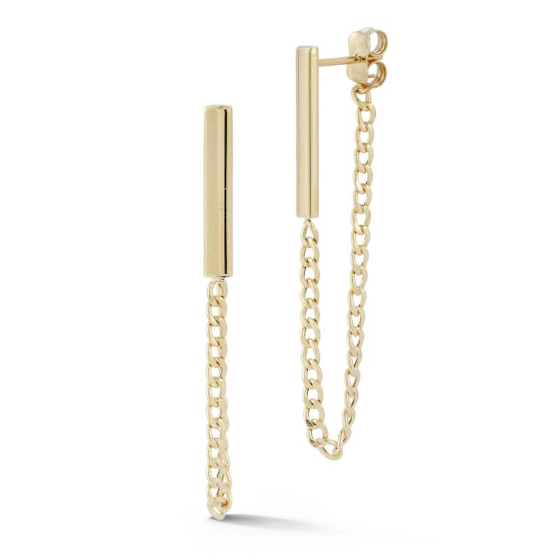 Soleil 14K Gold Bar Curb Chain Front/Back Earrings