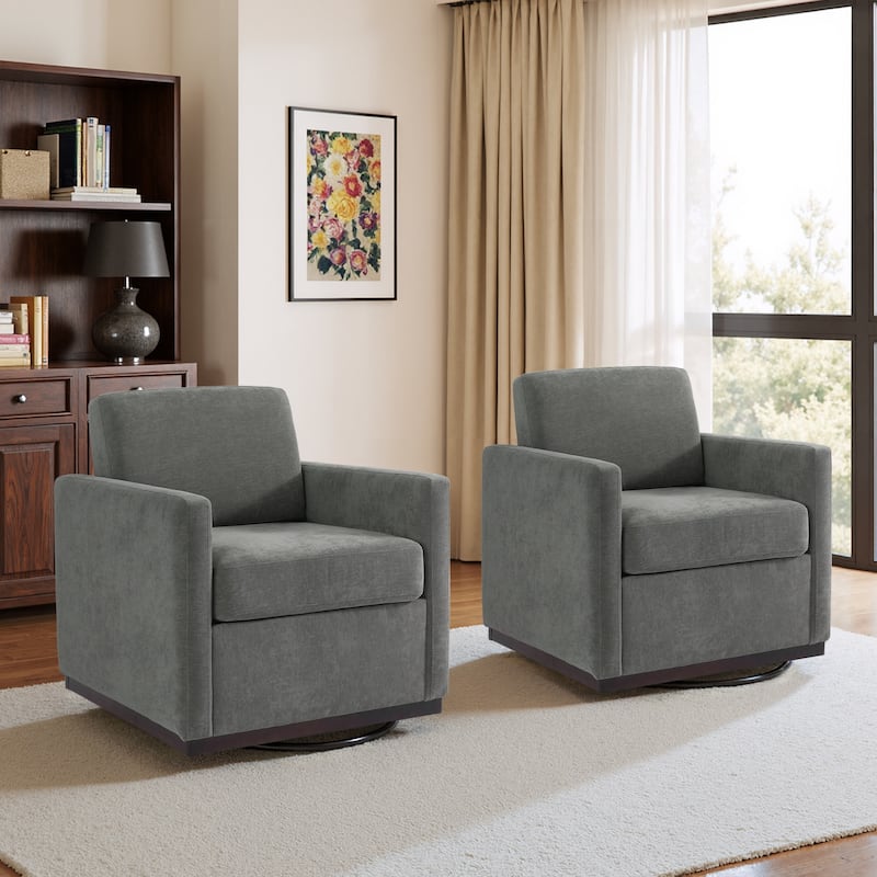 Cozy Swivel Armchair 360°Rotating Base Accent Chair Set of 2