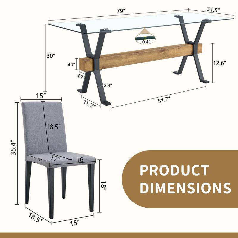 9 Piece Rectangular Glass Dining Table Set, Tempered Glass Dinner Table Set for 8, Kitchen Table Set with 8 Upholstered Chairs