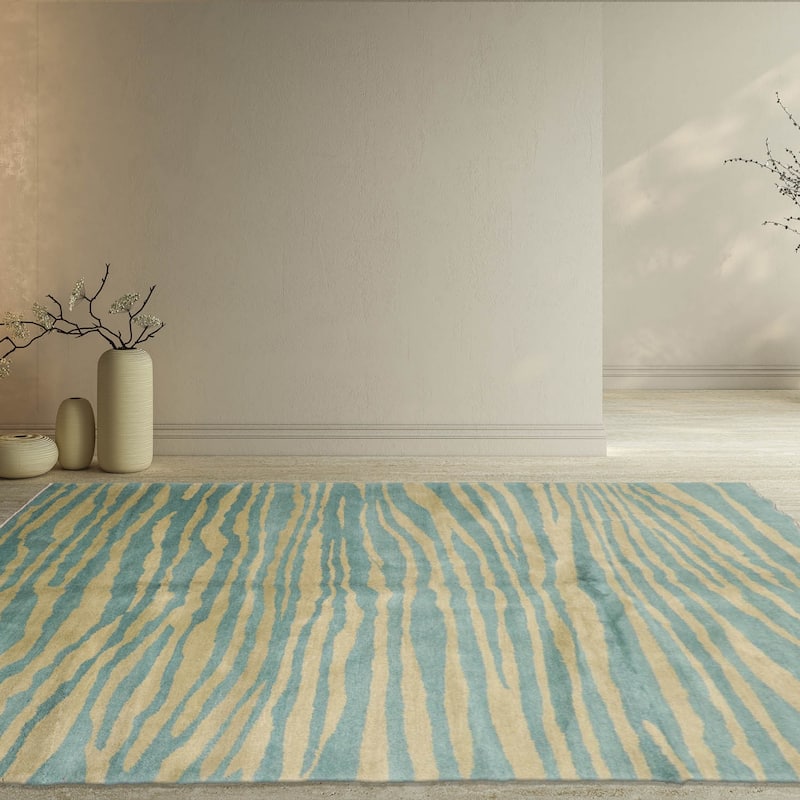 Hand Knotted Michaelian & Kohlberg Turquoise Tibetan Wool Area Rug - 5' x 8'