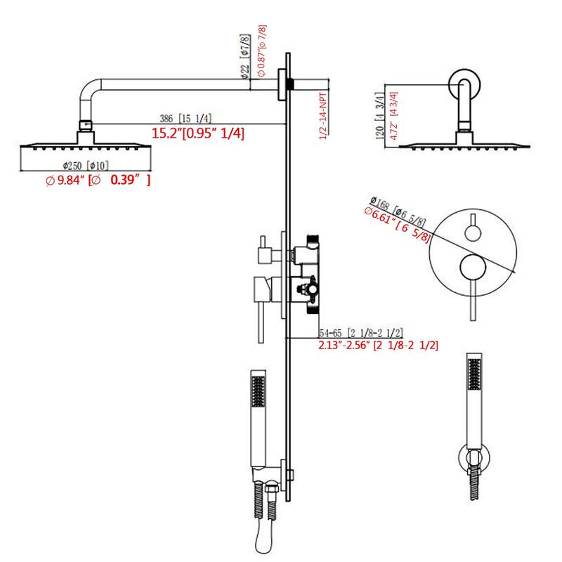 Proox Shower Faucet Set Wall Mounted Shower Trim Kit with 10" Roud Rain Shower head and Handheld Shower Head Set Valved Included