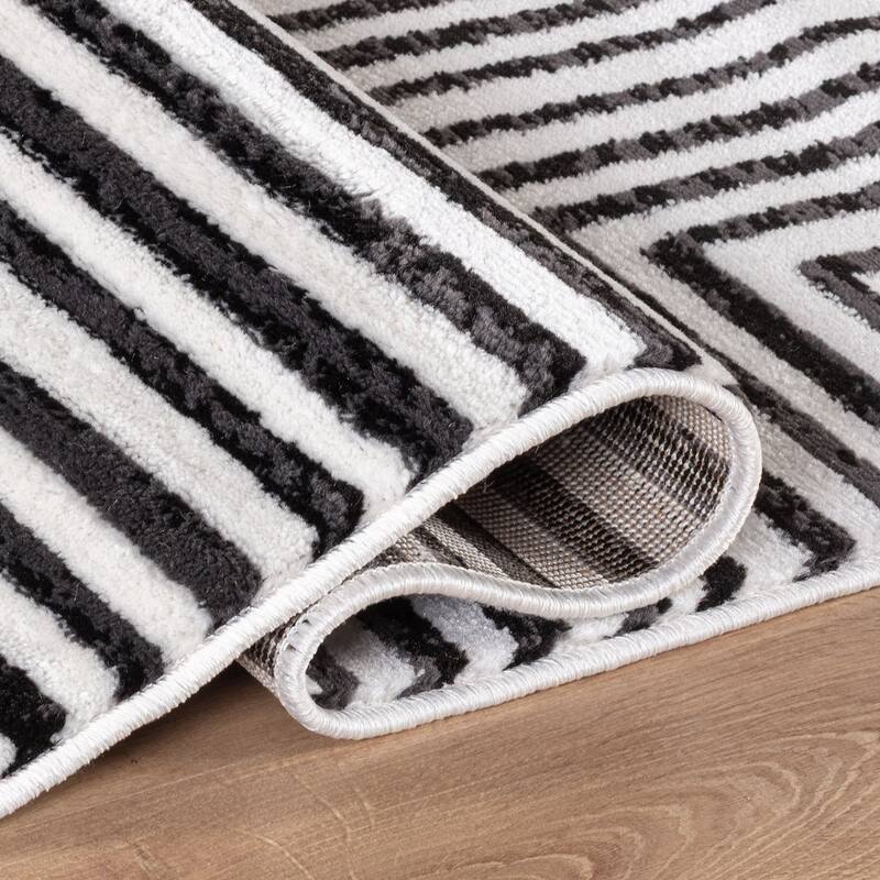 Cream Black Modern Maze Stylish and Durable Area Rug