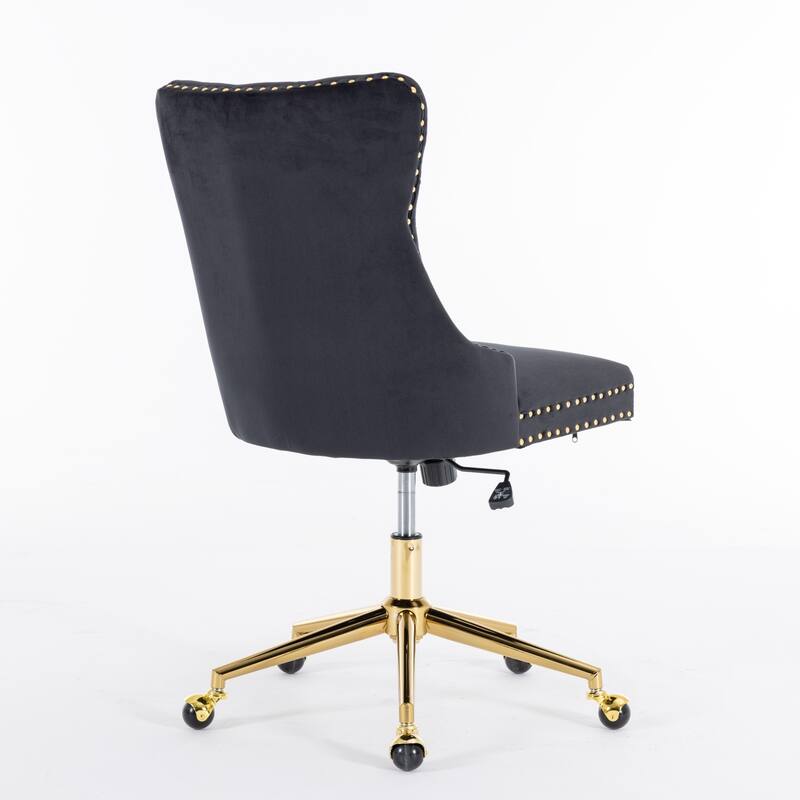 Velvet Upholstered Tufted Button Home Office Chair with Golden Metal Base,Adjustable Desk Chair Swivel Office Chair