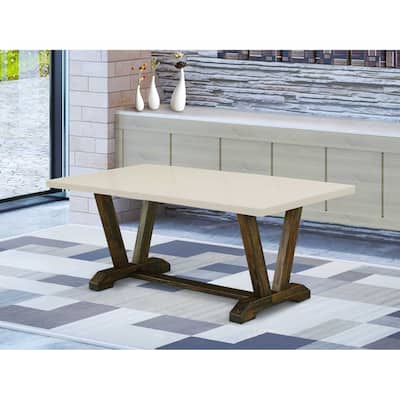 Rectangular Dining Table 40x72 Inch - V-Style Base with Linen White Top and Distressed Wood Legs - 40