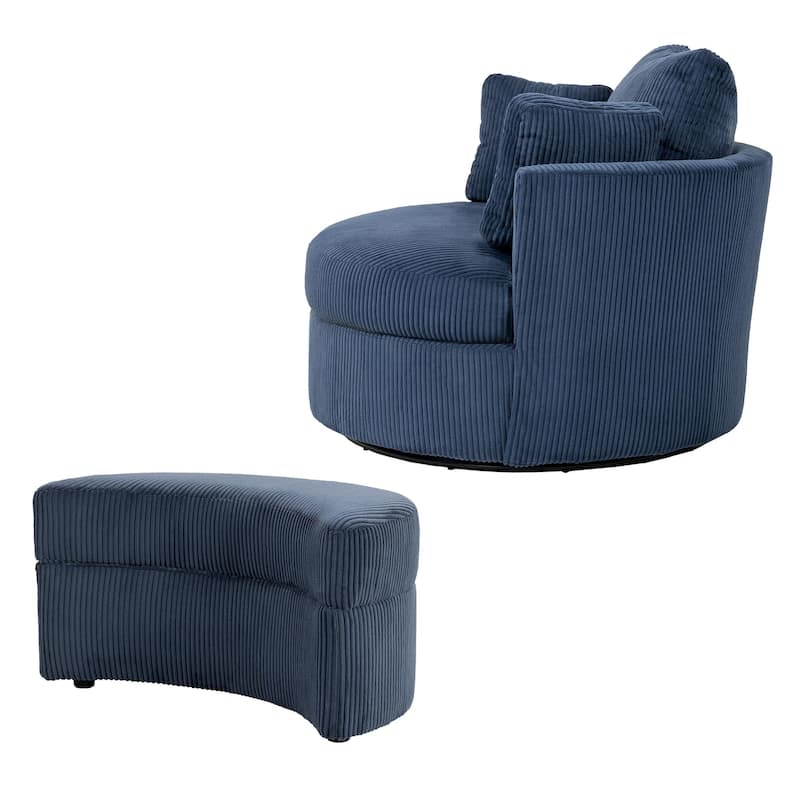 Upholstered Swivel Accent Chair with Wooden Tray Storage Ottoman
