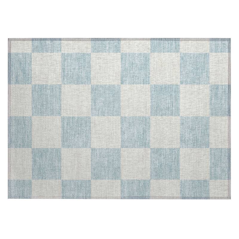 Machine Washable Indoor/ Outdoor Modern Checker Chantille Rug