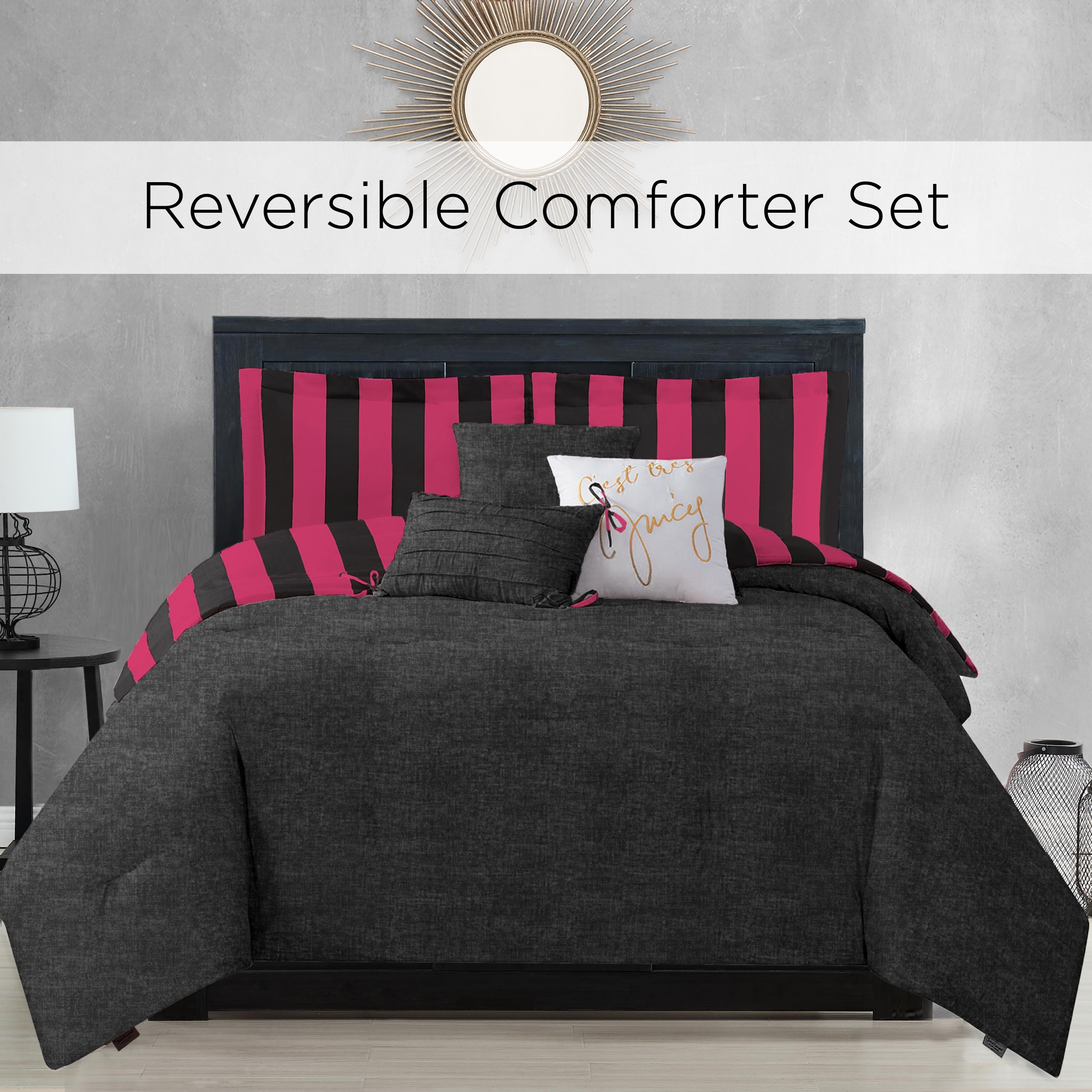 Juicy Couture 5 or 6 pc Reversible Cabana Stripe Bedding Set
