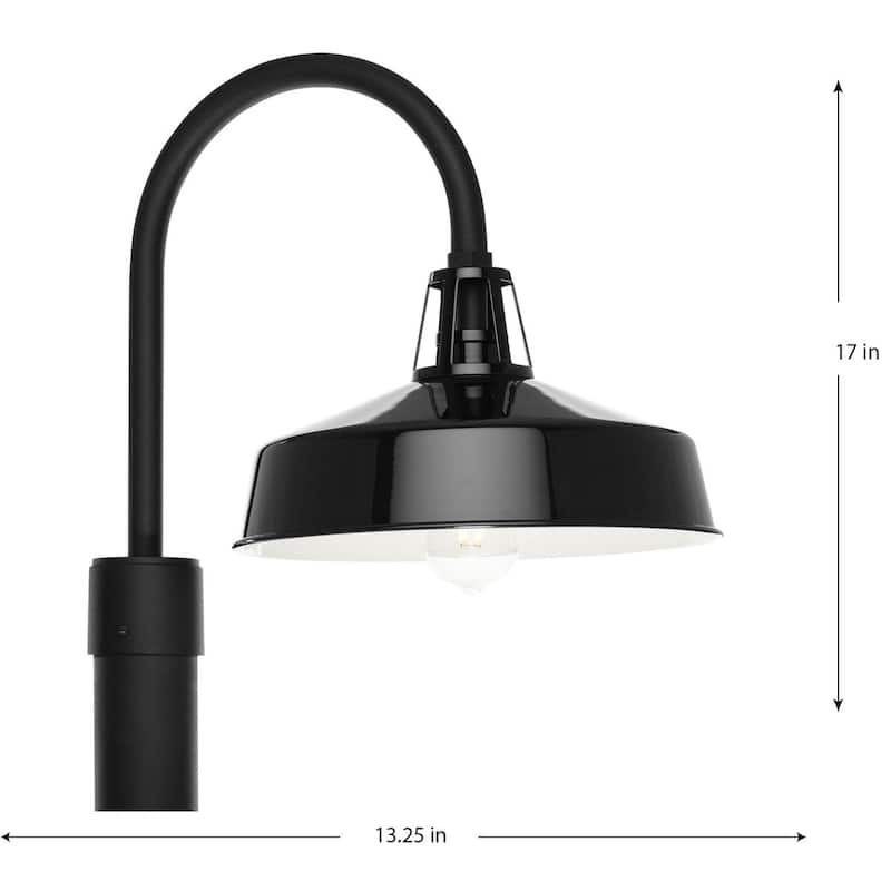 Cedar Springs Collection One-Light Gloss Black Metal Shade Farmhouse Outdoor Post Lantern - 13.25 in x 18.5 in x 17 in