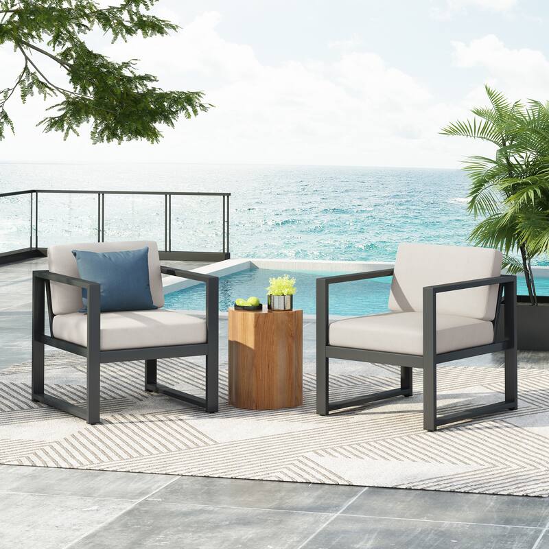 Christopher Knight Home - Navan Outdoor Patio Club Chair Set with Cushions - Black+Beige