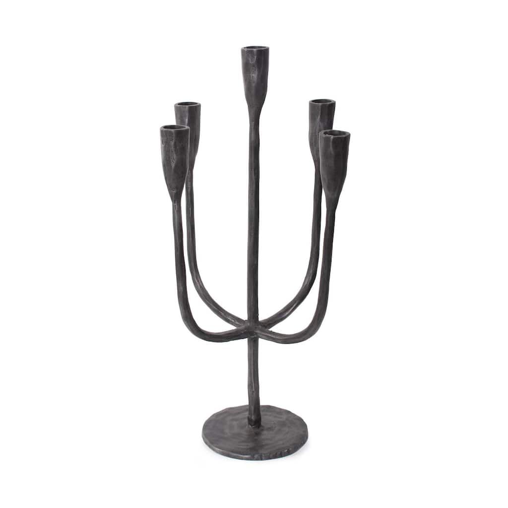 Asher Sculpted Cast Aluminum Five Arm Candle Holder- Ebony