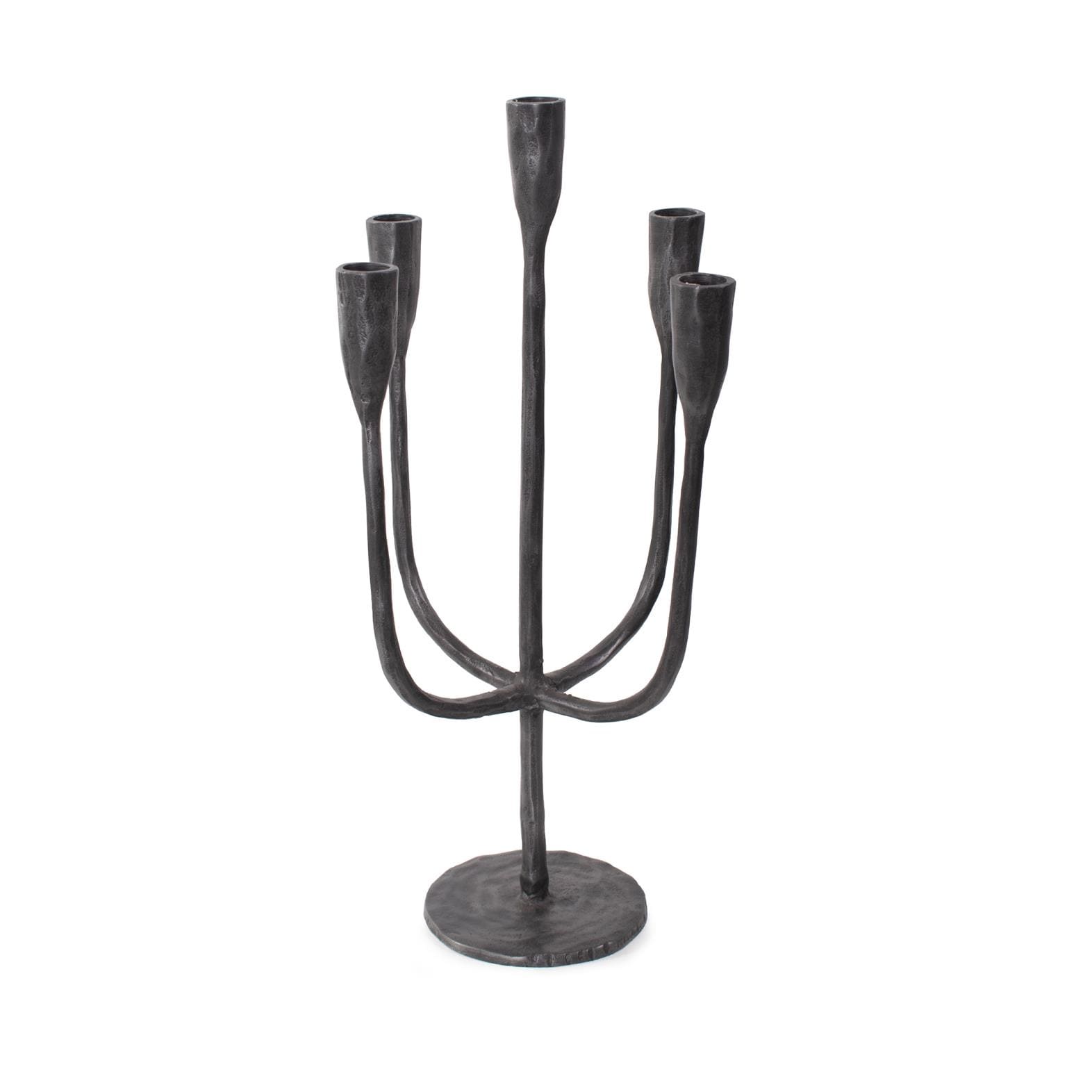 Asher Sculpted Cast Aluminum Five Arm Candle Holder- Ebony