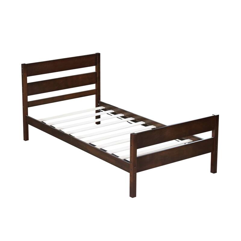 Twin Size Platform Bed with Headboard and Footboard, Rubber Wood