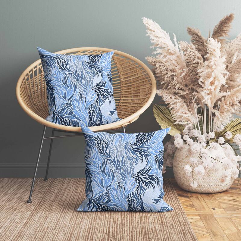 Leafy Whirl Faux Suede Reversible Throw Pillow White and Blue