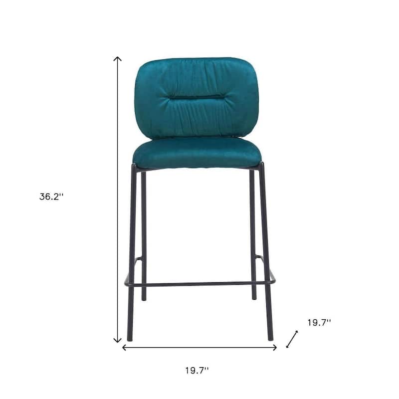 HomeRoots Set of Two 25" Green and Black Velvet and Steel Counter Height Bar Chairs