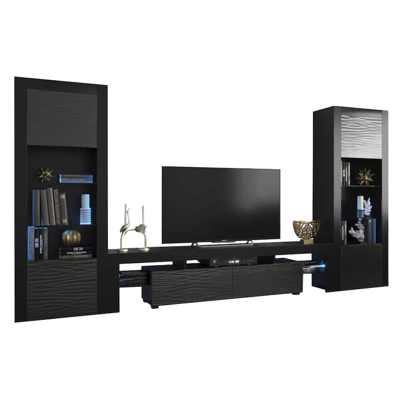 Milano Set 200-BK-BK Modern Wall Unit Entertainment Center