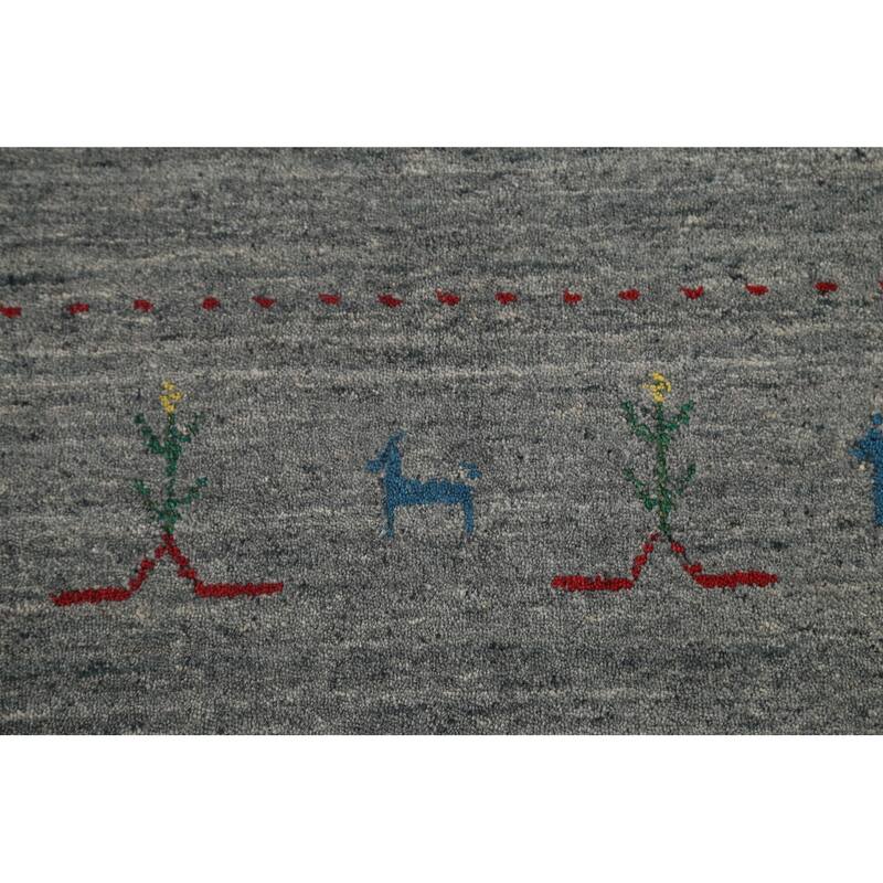 Grey Gabbeh Oriental Area Rug Handmade Wool Carpet - 7'11"x 9'10"