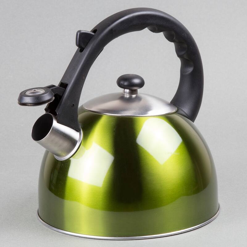 Creative Home Satin Splendor 2.8 Quart Stainless Steel Whistling Tea Kettle with Aluminum Capsulated Bottom, Metallic Chartreuse
