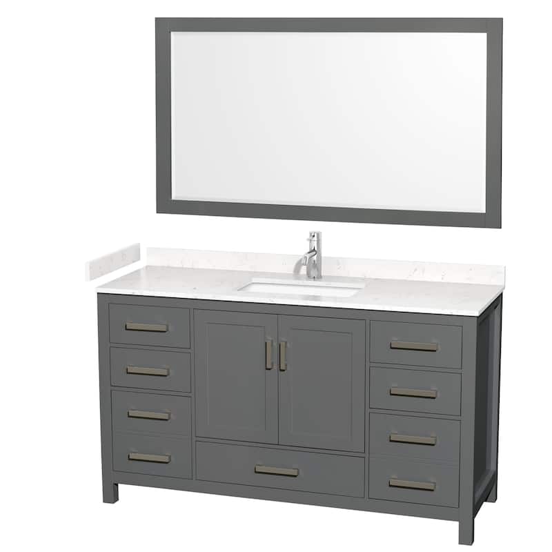 Wyndham Collection Sheffield 60" Single Bathroom Vanity, Carrara - Dark Gray / Carrara Cultured Marble Top / Brushed