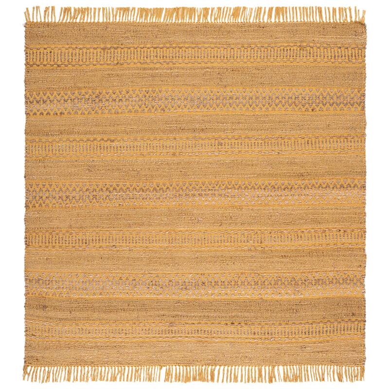 SAFAVIEH Hand-Woven Natural Fiber Ingebjorg Bohemian & Eclectic Cotton Rug - Natural/Gold - 7' Square
