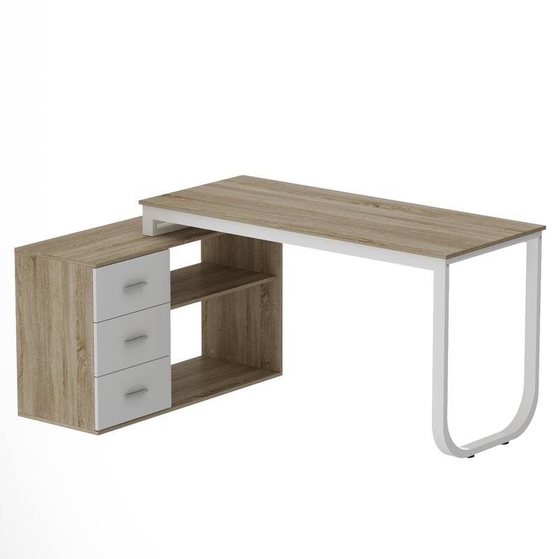 55" L-Shaped Computer Desk - Storage Workstation - 5 Colors Large