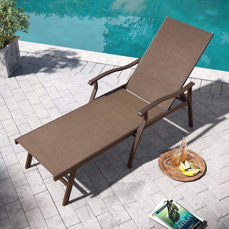 Pellebant Outdoor Patio Aluminum Adjustable Chaise Lounge Chair - Brown