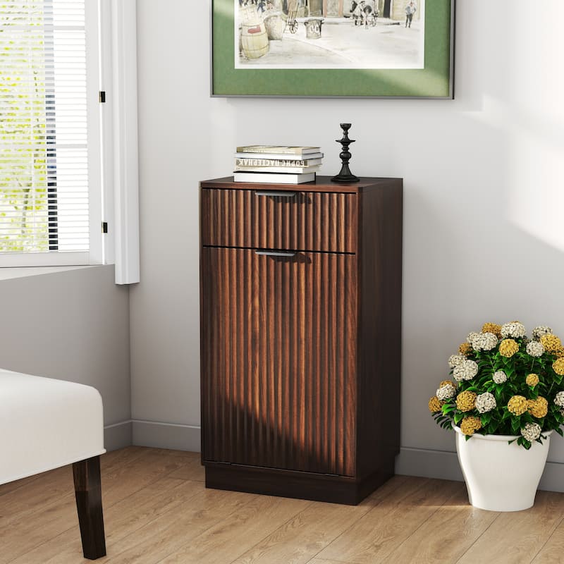 10-Gallon Woodgrain Tilt-Out Trash Can Cabinet with Wave-Textured Drawer & Pull-Out Bin - Multipurpose Kitchen/Bath Organizer