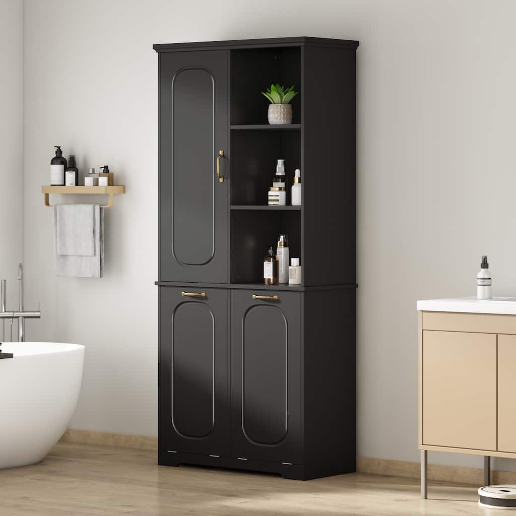 Christopher Knight Home - Modern 68" Freestanding Tall Storage Cabinet with Tilt-Out Laundry Hampers & Adjustable Shelves