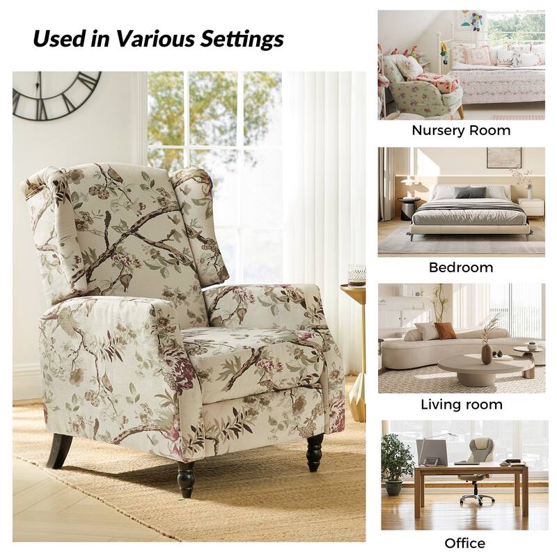 Damaris Mid-Century Modern Manual Pushback Recliner with Wingback Design Set of 2 by HULALA HOME