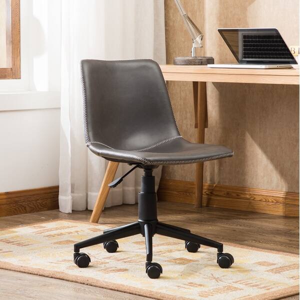 slide 2 of 21, Faux Leather Mid Back Task Chair with Wheels, Adjustable Height Armless Computer Chair, 360° Swivel Task Chair - N/A Gray