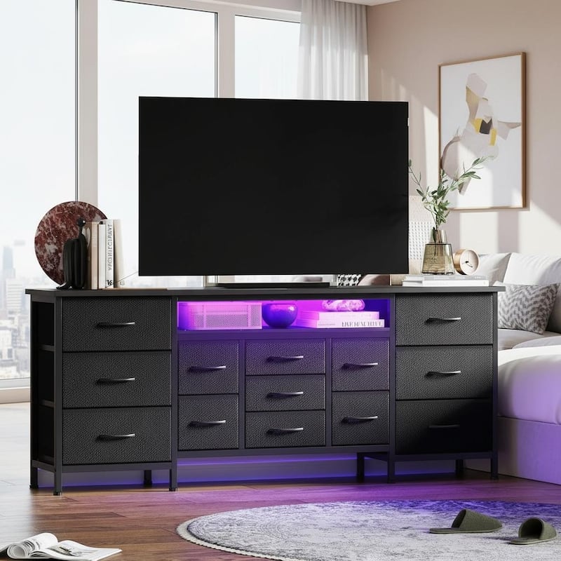 70 Inch Long Dresser TV Stand, Wide 13 Chest, up to 80 Inch - Black