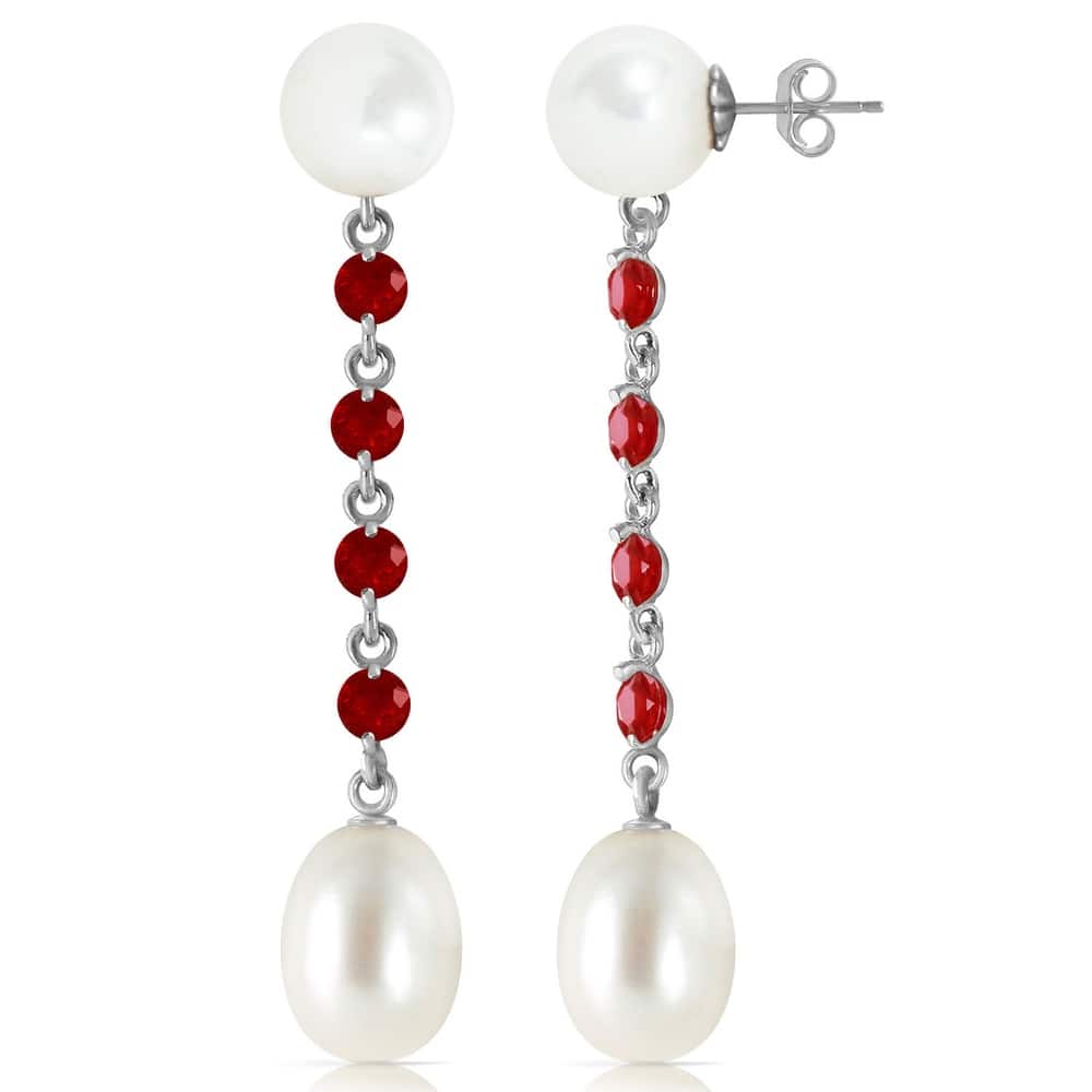 MayaMila 14K Solid Gold Chandelier Natural Ruby & Pearl Gemstone Earrings