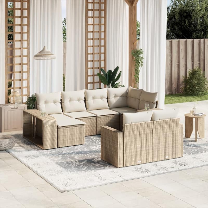 vidaXL Patio Sofa Set with Cushions Outdoor Furniture 10 Piece Poly Rattan - Beige and cream Large