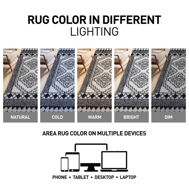 Geometric Shag Rug - Anthracite Dark Gray - Durable Rug for Living Room, Bedroom, or Entryway - Easy to Maintain
